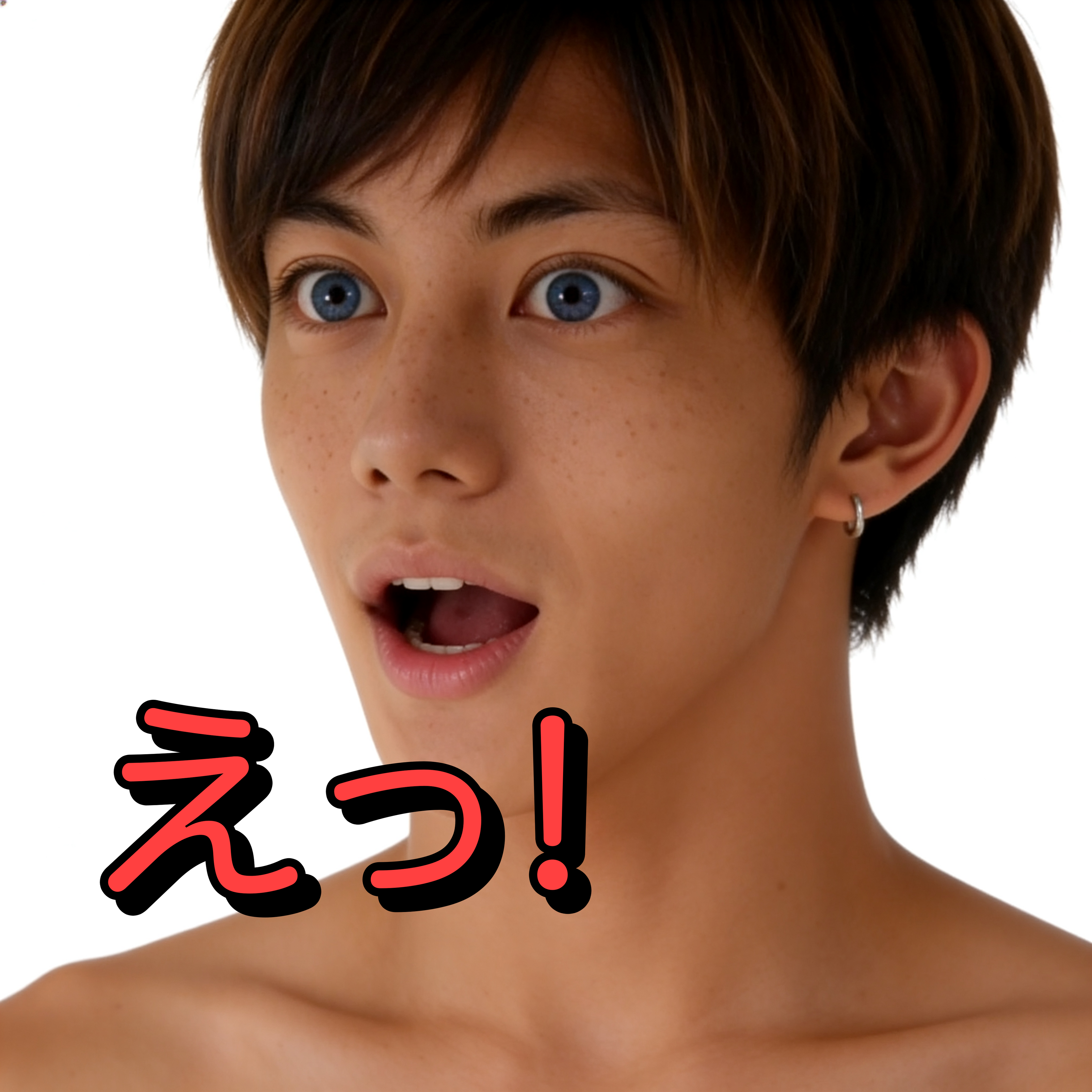 驚く顔の　美青年　3画